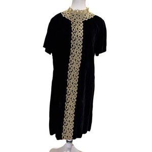 Velvet BLK Lace Trim Shift Dress Regency Old Money Heritage Classic Whimsygoth M